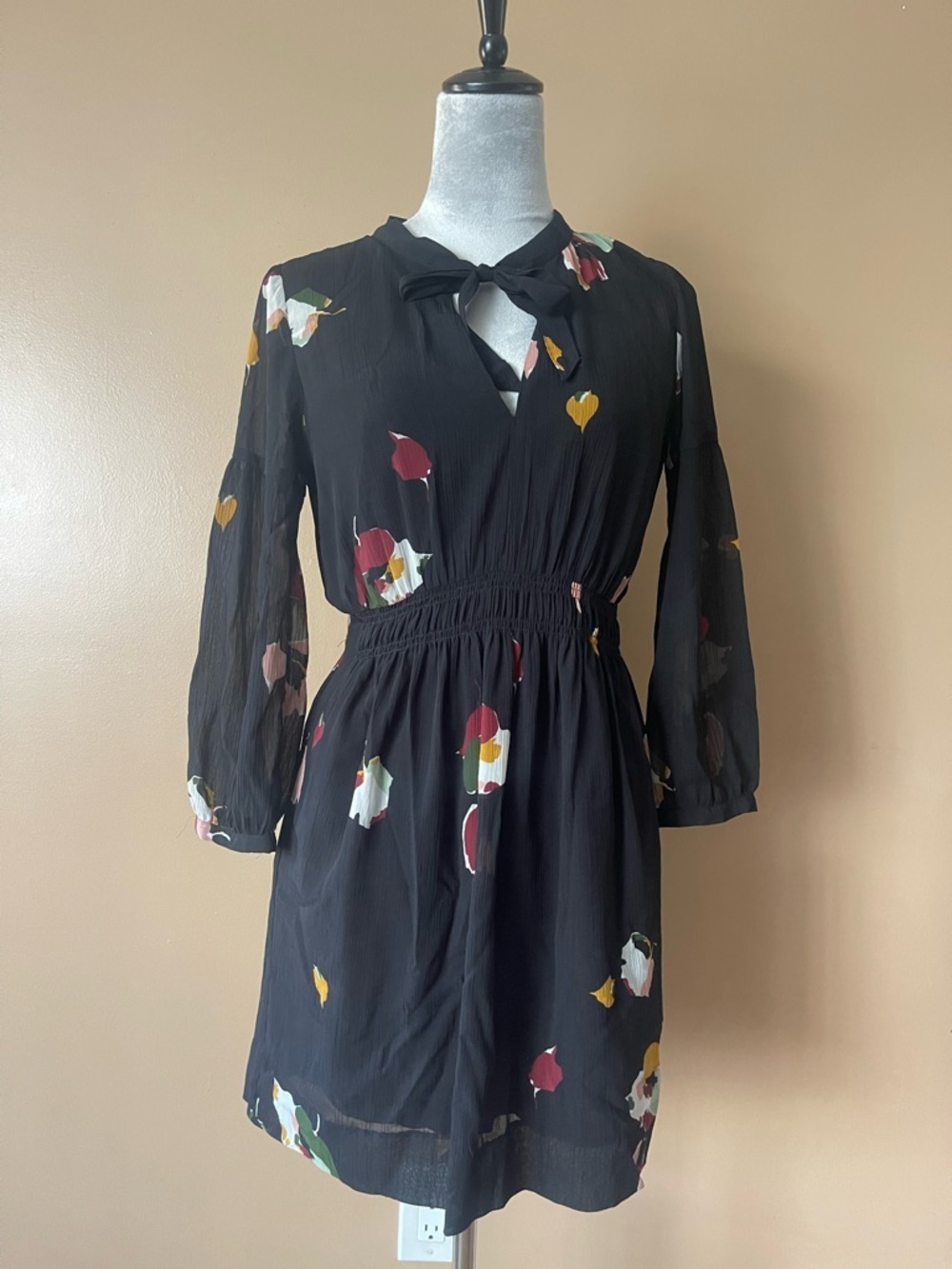 Madewell - Black Printed Georgette Mini Dress - Size 0